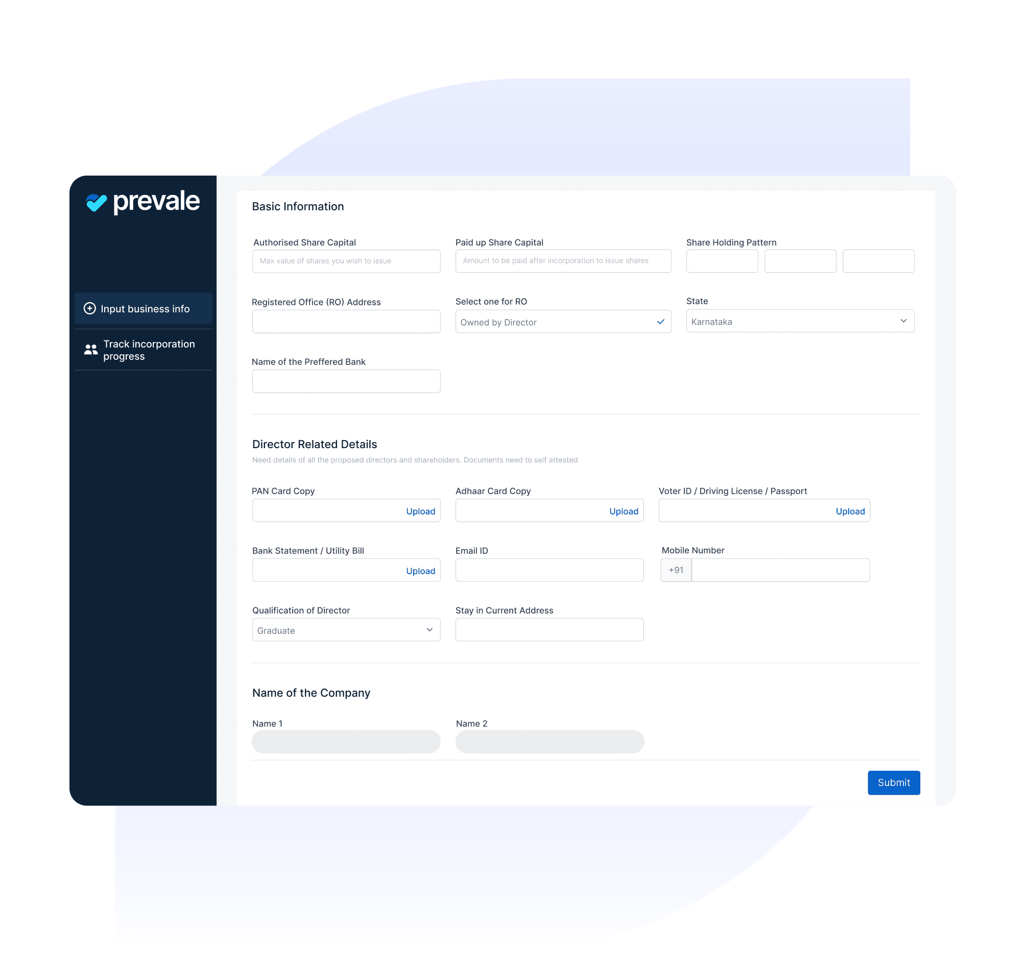 Prevale Business Setup Application